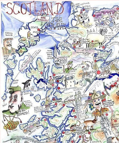 Comical Map Of Scotland, Artwork By Tim Bulmer - 1000 Piece Puzzle For Adults, Large Puzzle 66cm X 50cm In Size. Challenging To Complete But Fun And Humorous