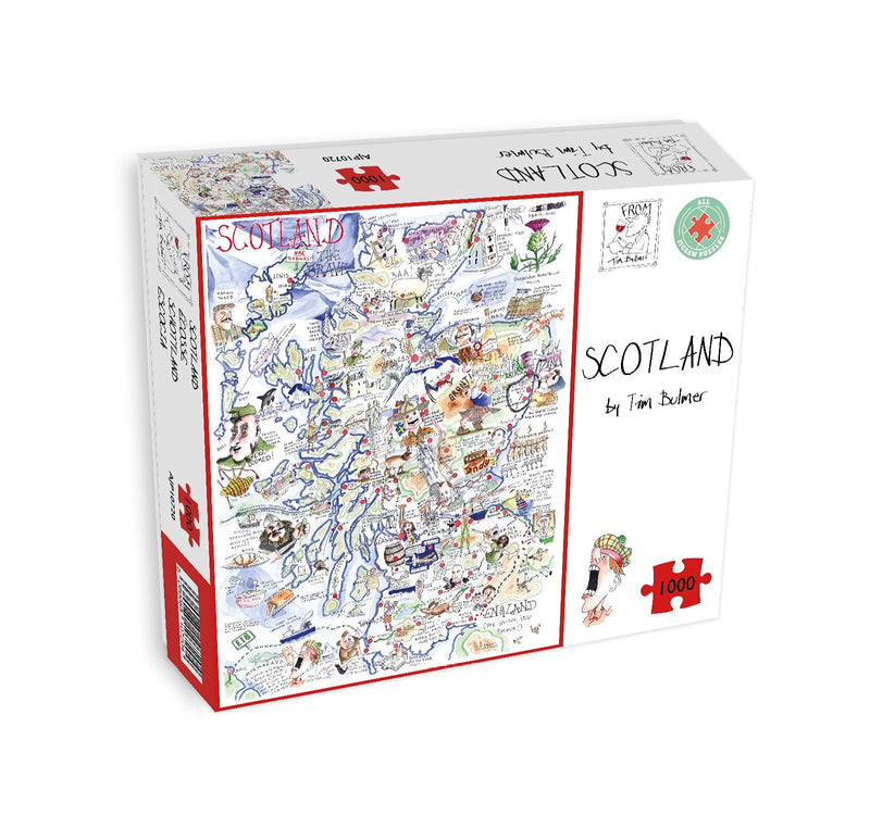 Comical Map Of Scotland, Artwork By Tim Bulmer - 1000 Piece Puzzle For Adults, Large Puzzle 66cm X 50cm In Size. Challenging To Complete But Fun And Humorous