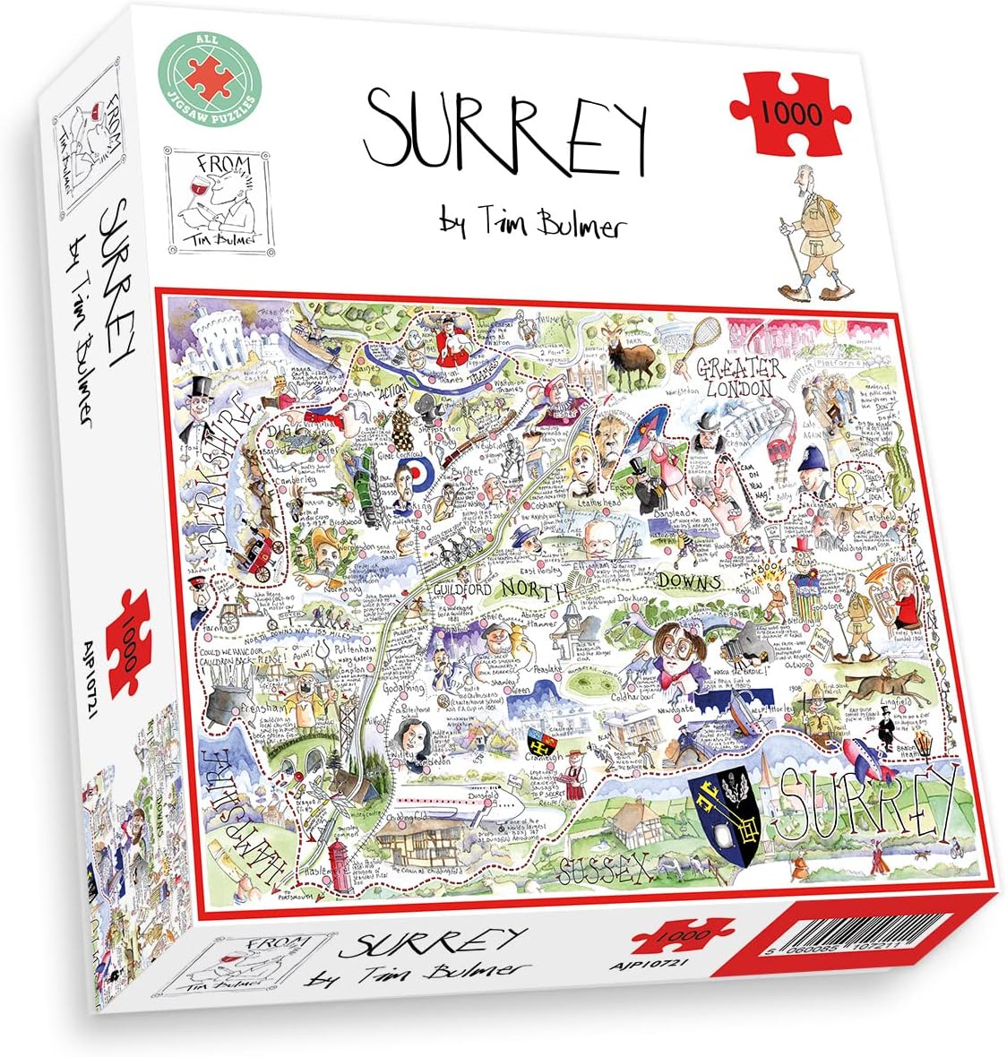 All Jigsaw Puzzles AJP10721 - Mapa cómico de Surrey-Tim Bulmer (1000 Piezas