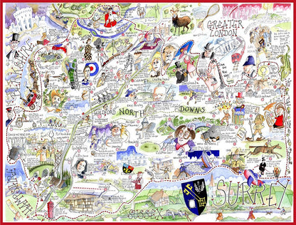All Jigsaw Puzzles AJP10721 - Mapa cómico de Surrey-Tim Bulmer (1000 Piezas