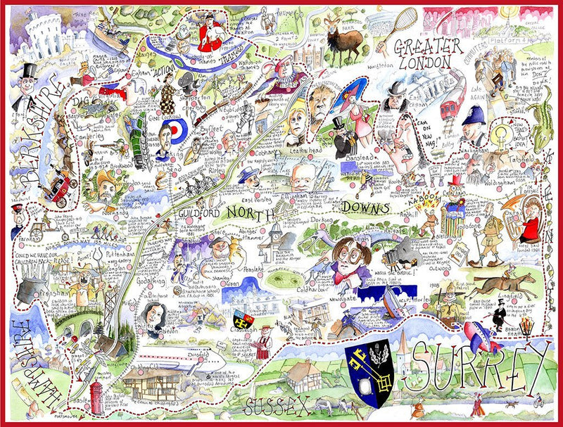 All Jigsaw Puzzles AJP10721 - Mapa cómico de Surrey-Tim Bulmer (1000 Piezas