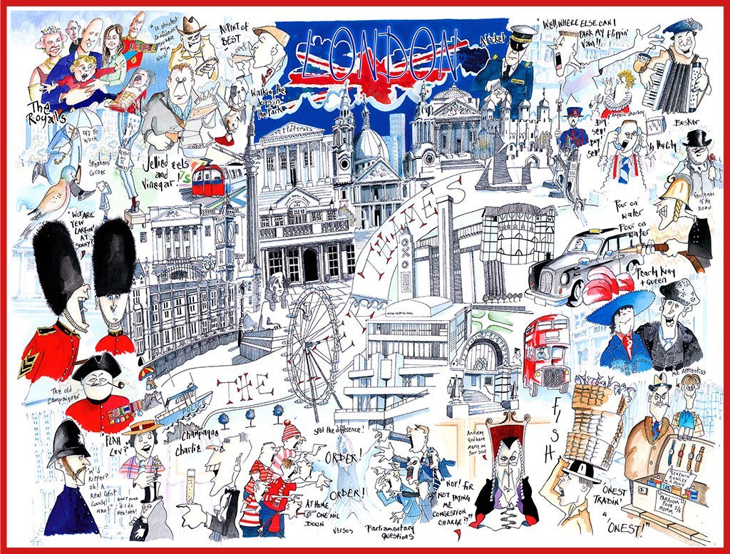 Comical Map Of London By Tim Bulmer - 1000 Piece Puzzle For Adults, Large Puzzle 66cm X 50cm In Size. Challenging To Complete But Fun And Humorous