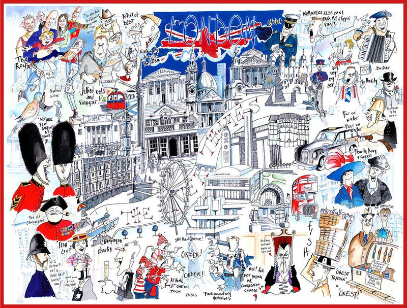 Comical Map Of London By Tim Bulmer - 1000 Piece Puzzle For Adults, Large Puzzle 66cm X 50cm In Size. Challenging To Complete But Fun And Humorous