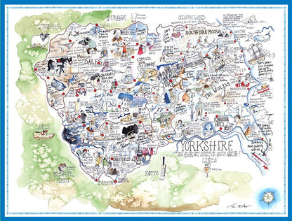 Comical Map Of Yorkshire, Artwork By Tim Bulmer - 1000 Piece Puzzle For Adults, Large Puzzle 66cm X 50cm In Size. Challenging To Complete But Fun And Humorous. Makes A Great Gift For Birthdays