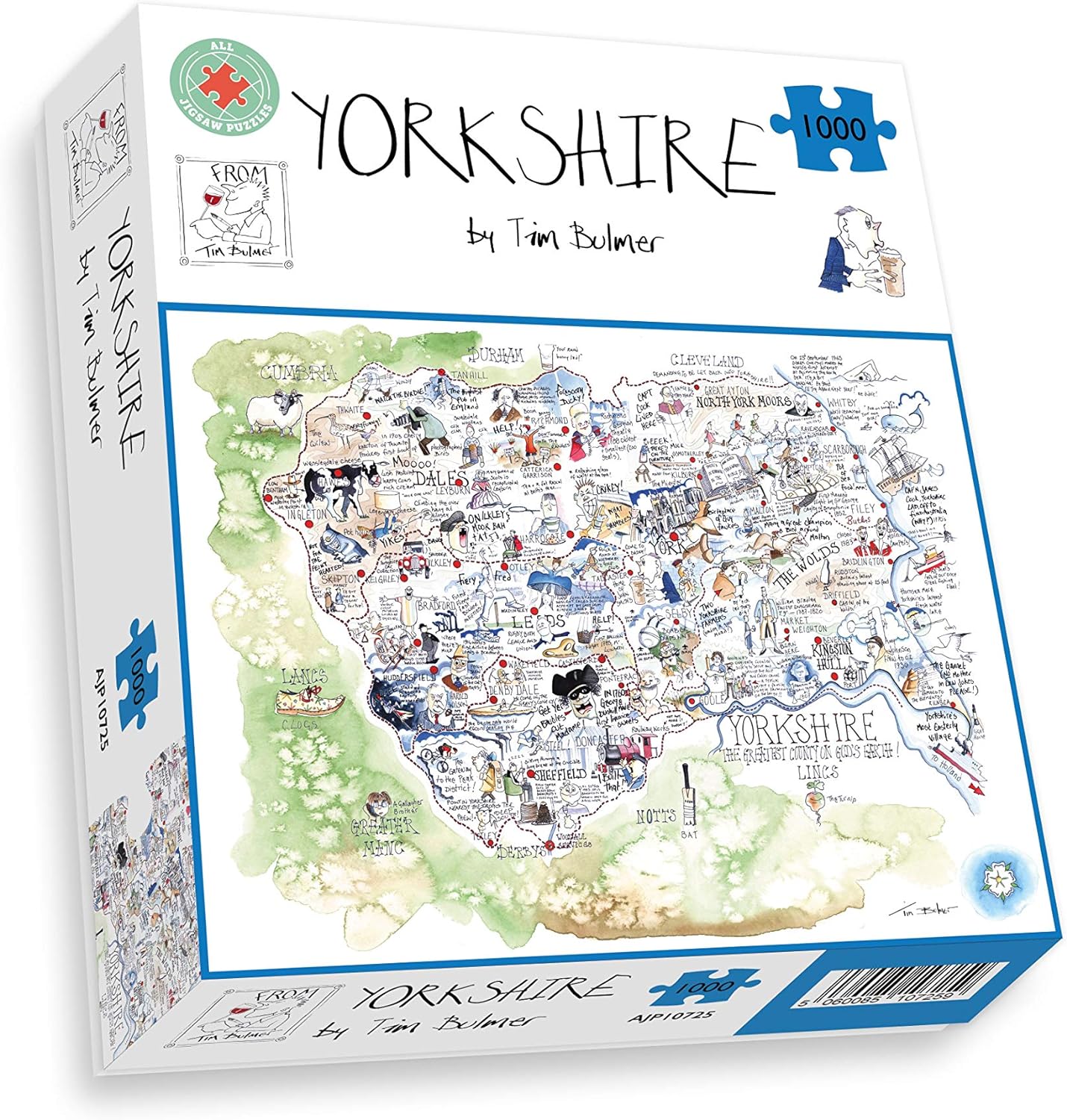 Comical Map Of Yorkshire, Artwork By Tim Bulmer - 1000 Piece Puzzle For Adults, Large Puzzle 66cm X 50cm In Size. Challenging To Complete But Fun And Humorous. Makes A Great Gift For Birthdays
