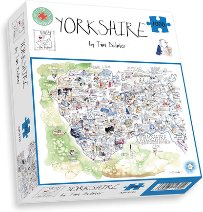 Comical Map Of Yorkshire, Artwork By Tim Bulmer - 1000 Piece Puzzle For Adults, Large Puzzle 66cm X 50cm In Size. Challenging To Complete But Fun And Humorous. Makes A Great Gift For Birthdays