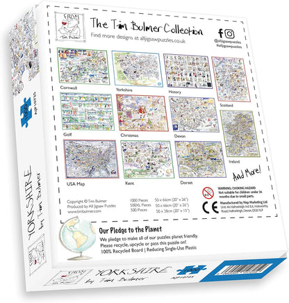 Comical Map Of Yorkshire, Artwork By Tim Bulmer - 1000 Piece Puzzle For Adults, Large Puzzle 66cm X 50cm In Size. Challenging To Complete But Fun And Humorous. Makes A Great Gift For Birthdays