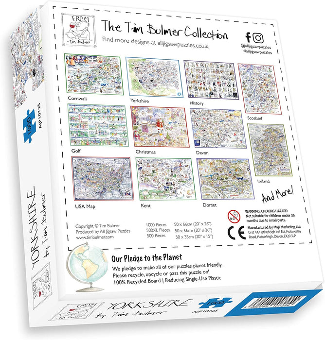 Comical Map Of Yorkshire, Artwork By Tim Bulmer - 1000 Piece Puzzle For Adults, Large Puzzle 66cm X 50cm In Size. Challenging To Complete But Fun And Humorous. Makes A Great Gift For Birthdays