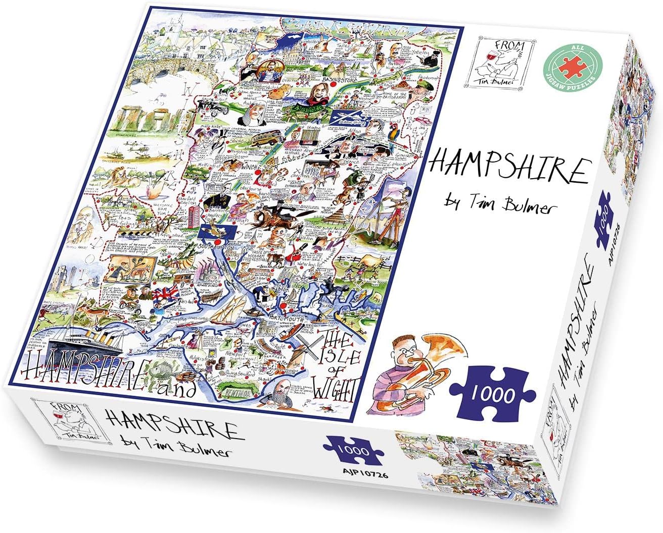 1000 Piece Puzzle For Adults - Comical Map Of Hampshire By Tim Bulmer - Large Puzzle 66cm X 50cm In Size. Challenging To Complete But Fun And Humorous