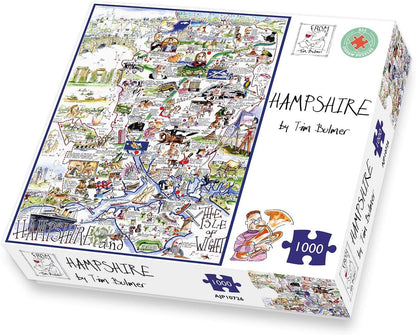 1000 Piece Puzzle For Adults - Comical Map Of Hampshire By Tim Bulmer - Large Puzzle 66cm X 50cm In Size. Challenging To Complete But Fun And Humorous