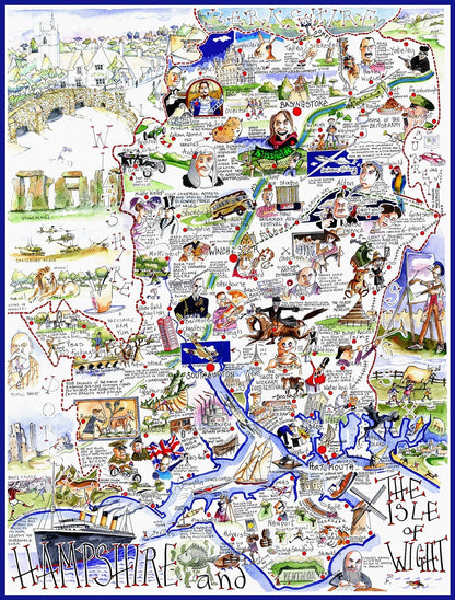 1000 Piece Puzzle For Adults - Comical Map Of Hampshire By Tim Bulmer - Large Puzzle 66cm X 50cm In Size. Challenging To Complete But Fun And Humorous