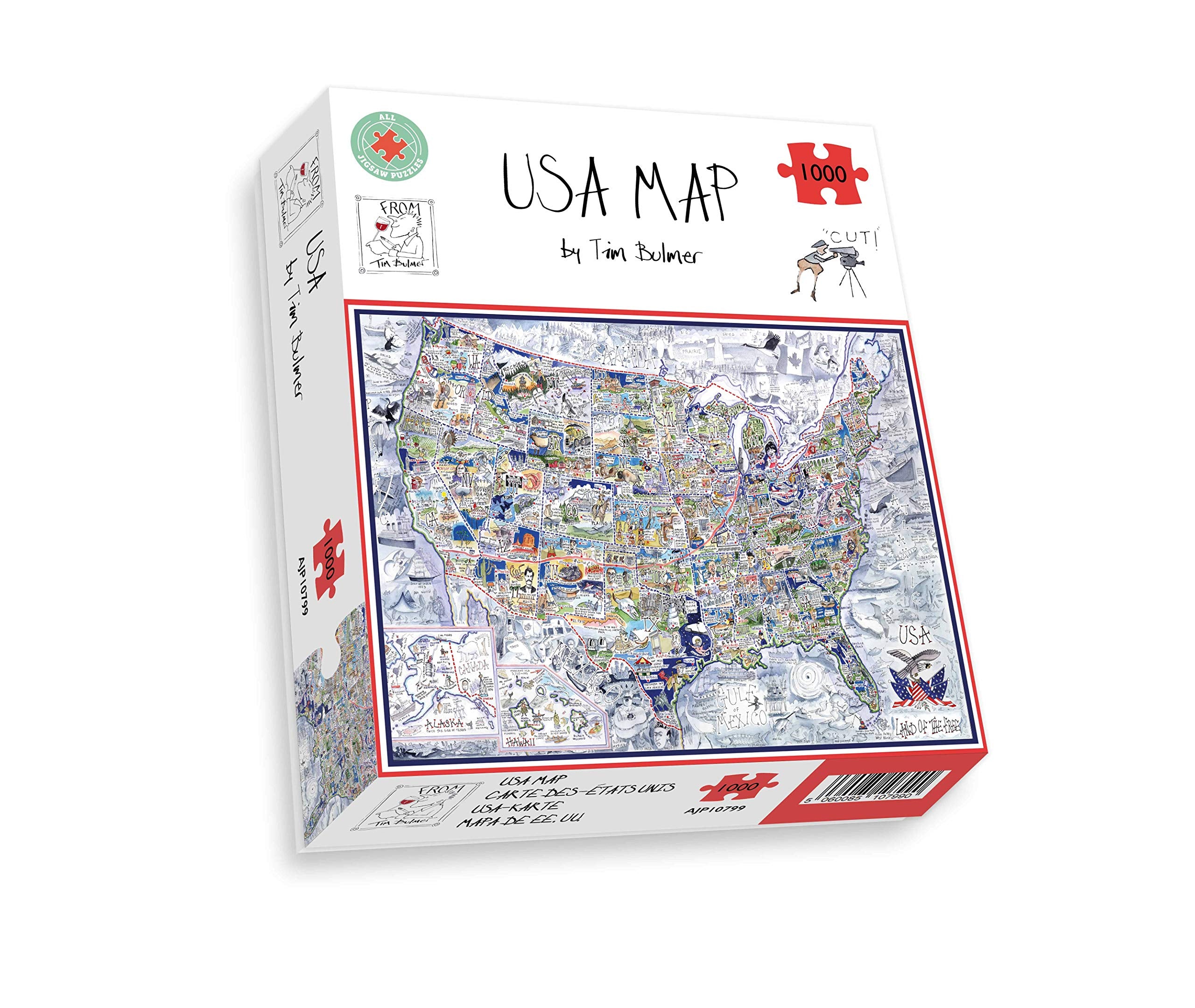 1000 Piece Jigsaw Puzzle - Comical Map Of USA By Tim Bulmer - Comical 1000 Piece Puzzles For Adults Colorful Jigsaw Puzzle 66cm X 50cm Funny Jigsaw Puzzles
