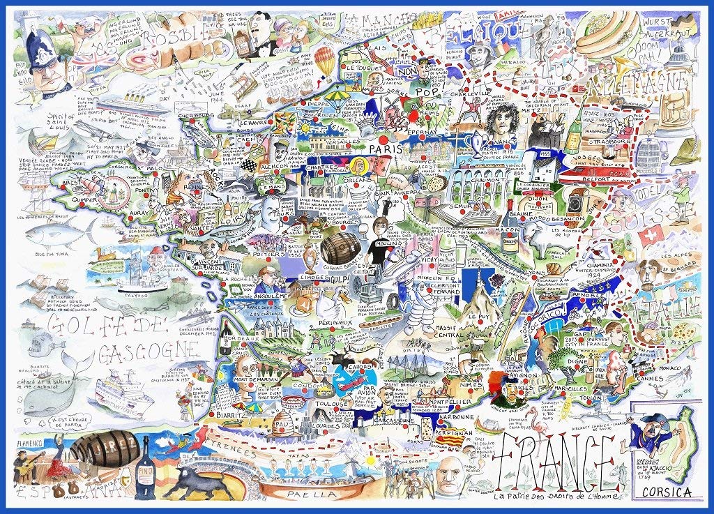 Comical Map Of France, Artwork By Tim Bulmer - 1000 Piece Puzzle For Adults, Large Puzzle 66cm X 50cm In Size. Challenging To Complete But Fun And Humorous. Makes A Great Gift For Birthdays