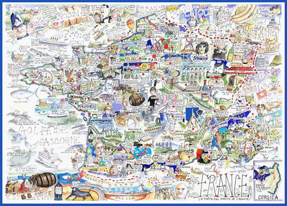 Comical Map Of France, Artwork By Tim Bulmer - 1000 Piece Puzzle For Adults, Large Puzzle 66cm X 50cm In Size. Challenging To Complete But Fun And Humorous. Makes A Great Gift For Birthdays