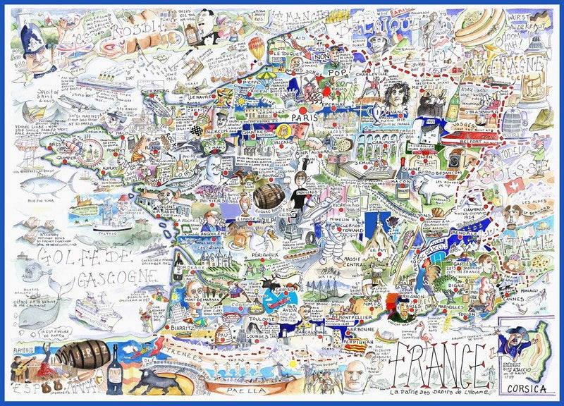 Comical Map Of France, Artwork By Tim Bulmer - 1000 Piece Puzzle For Adults, Large Puzzle 66cm X 50cm In Size. Challenging To Complete But Fun And Humorous. Makes A Great Gift For Birthdays