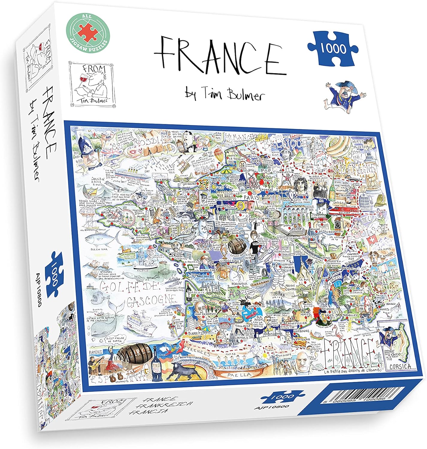 Comical Map Of France, Artwork By Tim Bulmer - 1000 Piece Puzzle For Adults, Large Puzzle 66cm X 50cm In Size. Challenging To Complete But Fun And Humorous. Makes A Great Gift For Birthdays