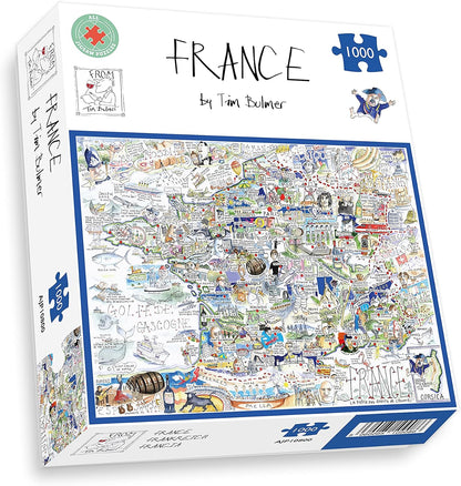 Comical Map Of France, Artwork By Tim Bulmer - 1000 Piece Puzzle For Adults, Large Puzzle 66cm X 50cm In Size. Challenging To Complete But Fun And Humorous. Makes A Great Gift For Birthdays