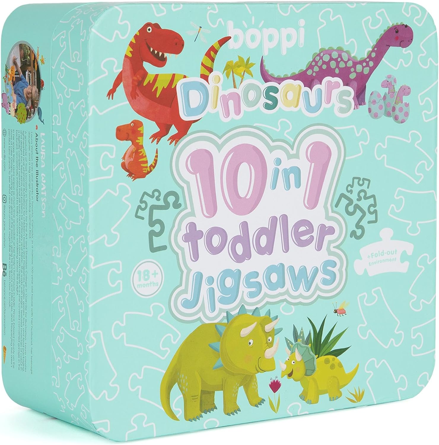 10 Puzzles in 1 Premium Progressive Jigsaw Puzzles for Toddlers 18 Months Plus With Gift Box - Dinosaur Toddler Puzzles/Child Development Toys - Dinosaur Puzzle by boppi - 100% Recycled Card Dinosaurs