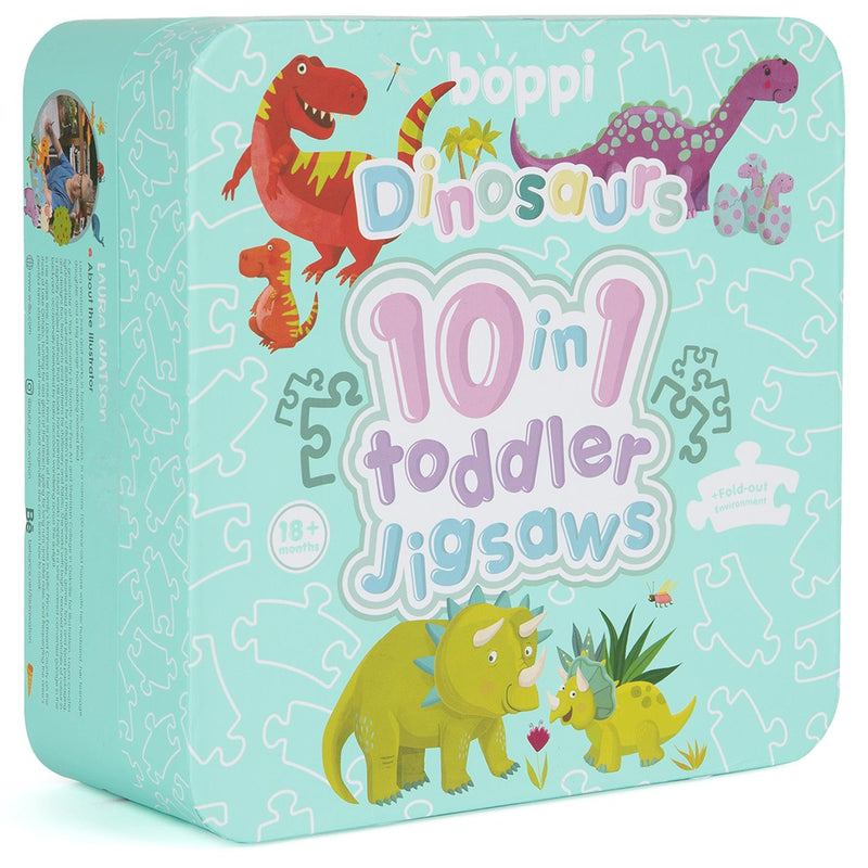 10 Puzzles in 1 Premium Progressive Jigsaw Puzzles for Toddlers 18 Months Plus With Gift Box - Dinosaur Toddler Puzzles/Child Development Toys - Dinosaur Puzzle by boppi - 100% Recycled Card Dinosaurs