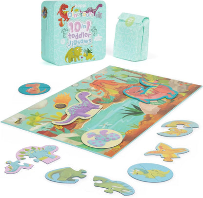 10 Puzzles in 1 Premium Progressive Jigsaw Puzzles for Toddlers 18 Months Plus With Gift Box - Dinosaur Toddler Puzzles/Child Development Toys - Dinosaur Puzzle by boppi - 100% Recycled Card Dinosaurs