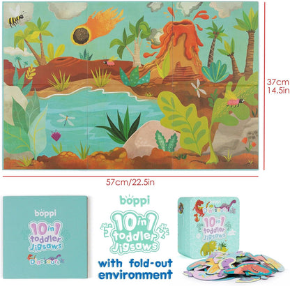 10 Puzzles in 1 Premium Progressive Jigsaw Puzzles for Toddlers 18 Months Plus With Gift Box - Dinosaur Toddler Puzzles/Child Development Toys - Dinosaur Puzzle by boppi - 100% Recycled Card Dinosaurs