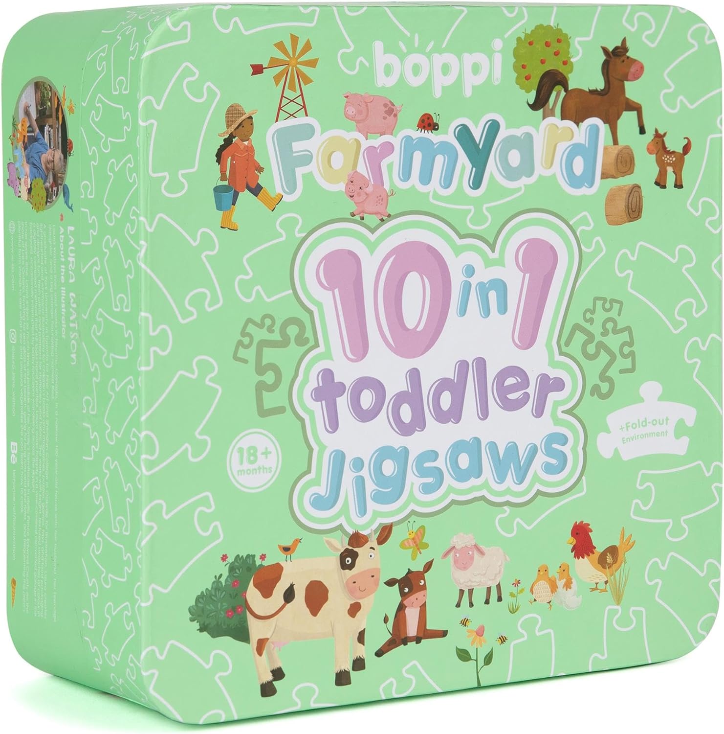 10 Puzzles in 1 Premium Progressive Jigsaw Puzzles for Toddlers 18 Months Plus With Gift Box - Farmyard Animal Toddler Puzzles/Development Toys - Farm Animal Puzzle by boppi - 100% Recycled Card