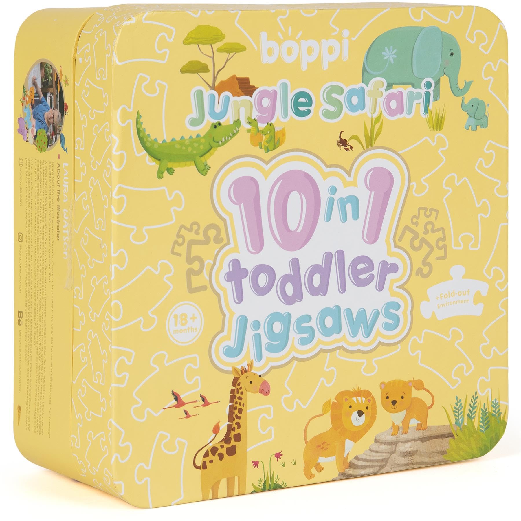 10 Puzzles in 1 Premium Progressive Jigsaw Puzzles for Toddlers 18 Months Plus With Gift Box - Jungle Animal Toddler Puzzles/Development Toys - Jungle Safari Puzzle by boppi - 100% Recycled Card