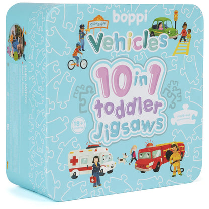 10 Puzzles in 1 Premium Progressive Jigsaw Puzzles for Toddlers 18 Months Plus With Gift Box - Vehicles Puzzles for Toddlers/Child Development Toys - Car Puzzles by boppi - 100% Recycled Card