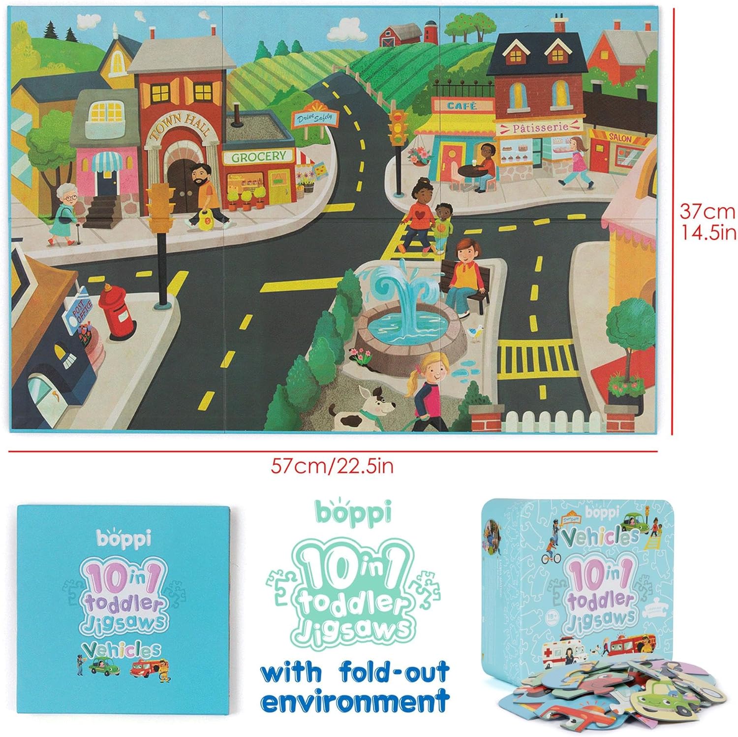 10 Puzzles in 1 Premium Progressive Jigsaw Puzzles for Toddlers 18 Months Plus With Gift Box - Vehicles Puzzles for Toddlers/Child Development Toys - Car Puzzles by boppi - 100% Recycled Card