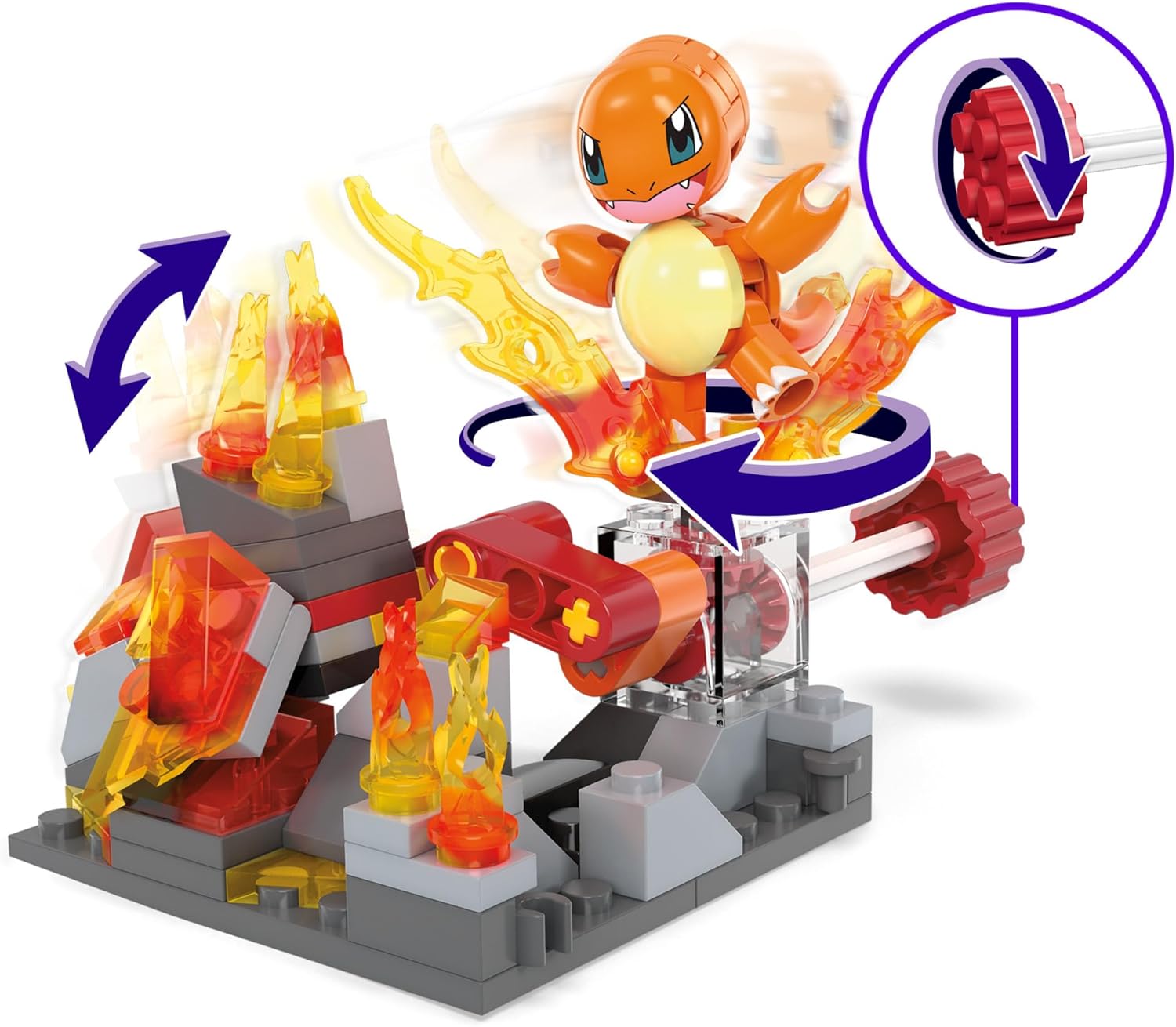 Mega Pokémon Building Toys Set Charmander’s Fire-Type Spin with 81 Pieces, 1 Poseable Character and Motion, for Kids