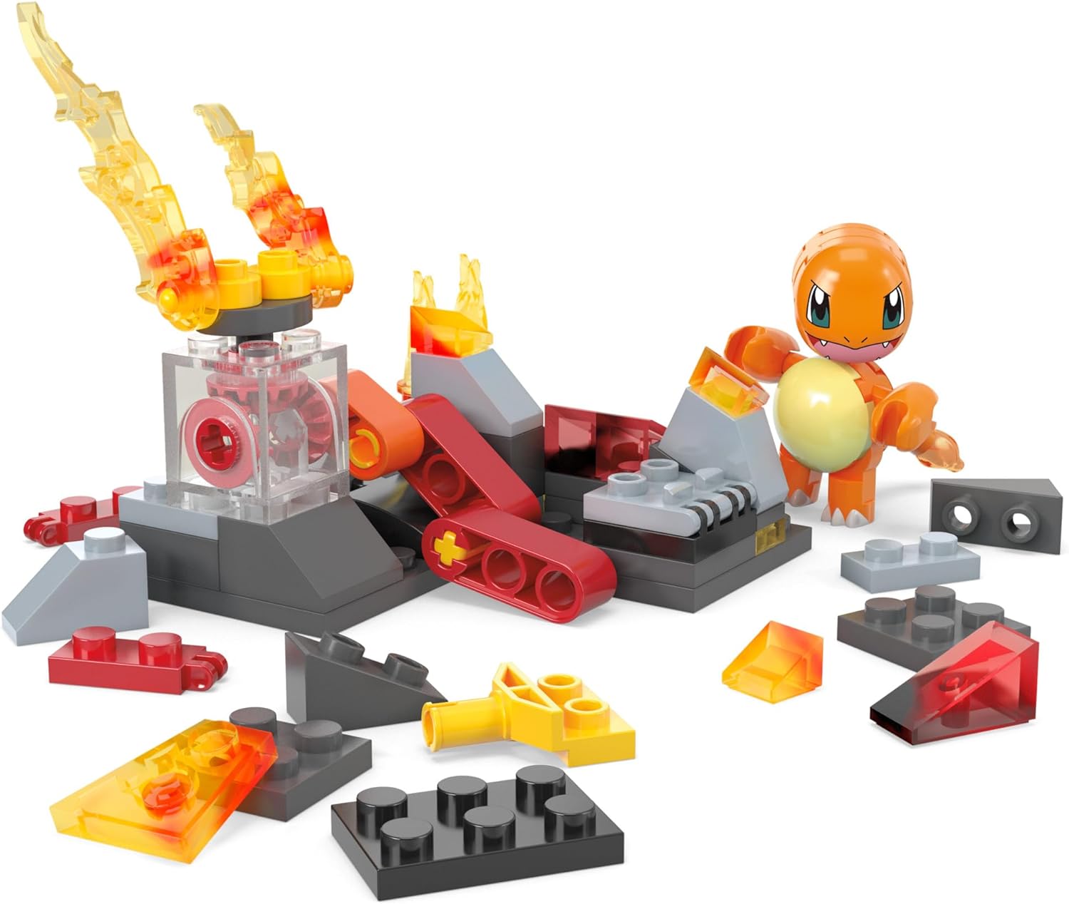 Mega Pokémon Building Toys Set Charmander’s Fire-Type Spin with 81 Pieces, 1 Poseable Character and Motion, for Kids