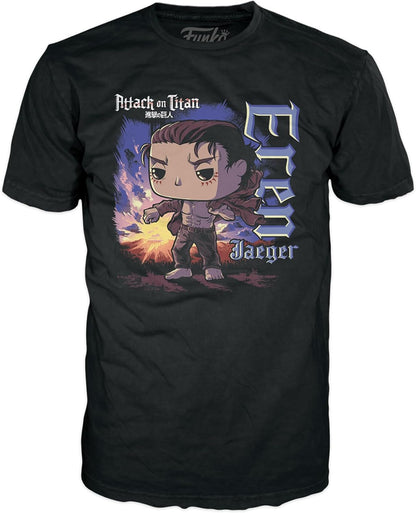 Funko Pop! & Tee: AOT - Eren Yaeger mit Marks - Extra Large - (XL) - Attack On Titan - T-Shirt - Kleidung mit Vinyl-Sammelfigur - Geschenkidee - Spielzeug und Kurzärmeliges Top Für Erwachsene Männer