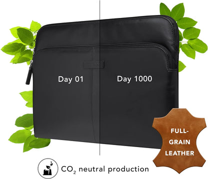 dbramante1928 - Skagen Pro+ Laptop Sleeve - Compatible With Macbook Pro(20)/Air(20) 13 - Made From Sustainably Sourced Full Grain Leather - Front Pocket For Extra Storage - Black - (2nd Gen
