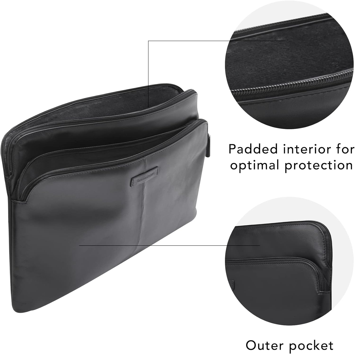 dbramante1928 - Skagen Pro+ Laptop Sleeve - Compatible With Macbook Pro(20)/Air(20) 13 - Made From Sustainably Sourced Full Grain Leather - Front Pocket For Extra Storage - Black - (2nd Gen