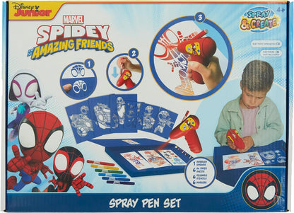 Disney - Marvel - Spidey and his Amazing Friends - Sprühstift-Set Batterie - Airbrush für Kinder - Malset mit Buntstiften und Malvorlagen