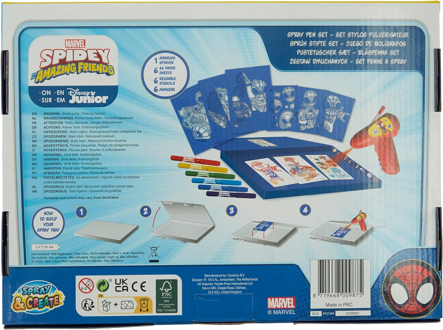 Disney - Marvel - Spidey and his Amazing Friends - Sprühstift-Set Batterie - Airbrush für Kinder - Malset mit Buntstiften und Malvorlagen
