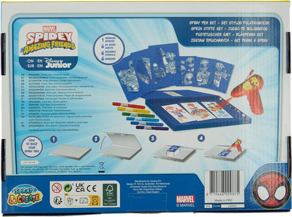 Disney - Marvel - Spidey and his Amazing Friends - Sprühstift-Set Batterie - Airbrush für Kinder - Malset mit Buntstiften und Malvorlagen