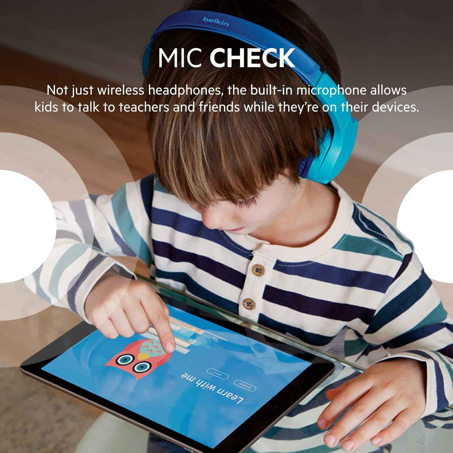Belkin SoundForm Mini Kids Wireless Headphones with Built in Microphone, On Ear Headsets Girls and Boys For Online Learning, School, Travel Compatible with iPhones, iPads, Galaxy and more