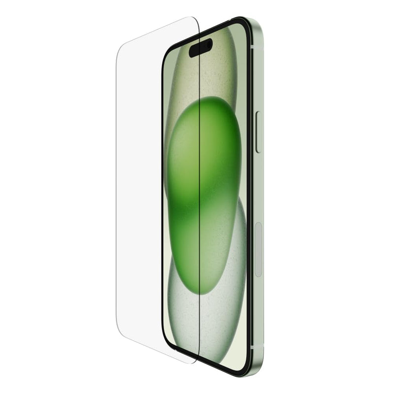 Belkin protector de pantalla ScreenForce TemperedGlass con revestimiento para iPhone 15 Plus/14 Pro Max, claridad y nitidez cristalinas, antiarañazos, bandeja de alineación fácil, sin burbujas