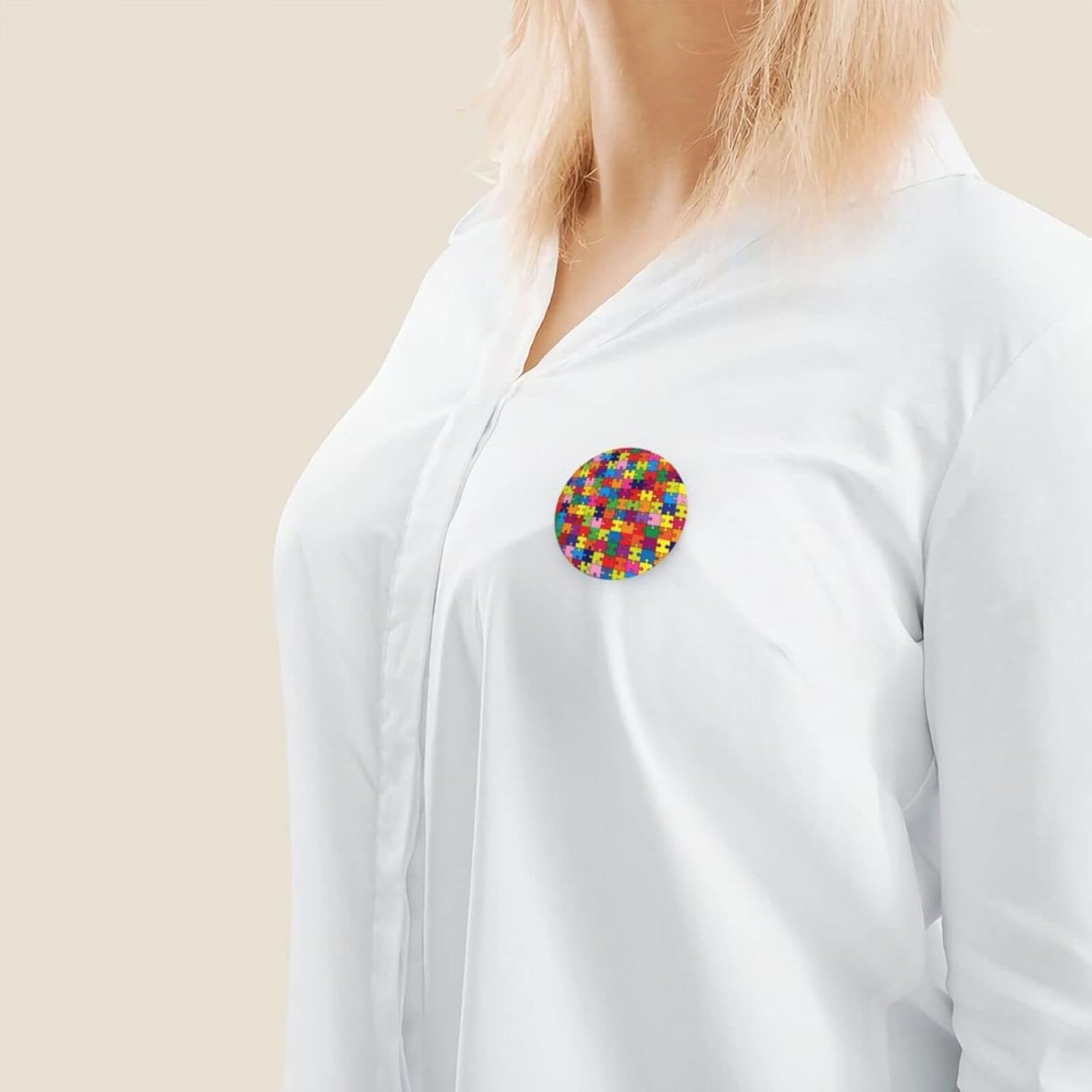 1 broche de conciencia de autismo mensual de hilado redondo, broche de ropa, broche de solapa, decoración del pecho, para mochila, sombrero, 1 pieza