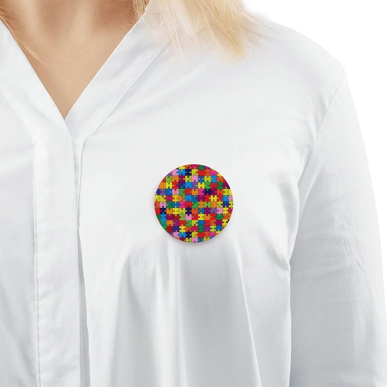 1 broche de conciencia de autismo mensual de hilado redondo, broche de ropa, broche de solapa, decoración del pecho, para mochila, sombrero, 1 pieza
