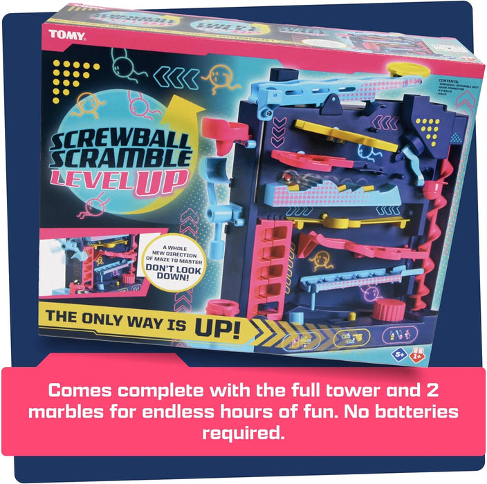 TOMY Games Screwball Scramble Level Up - Gravity Defying Vertical Obstacle Course Marble Run - Logic and Hand-eye Coordination Puzzle Games - Educational Toys for 5 Year Olds and Up