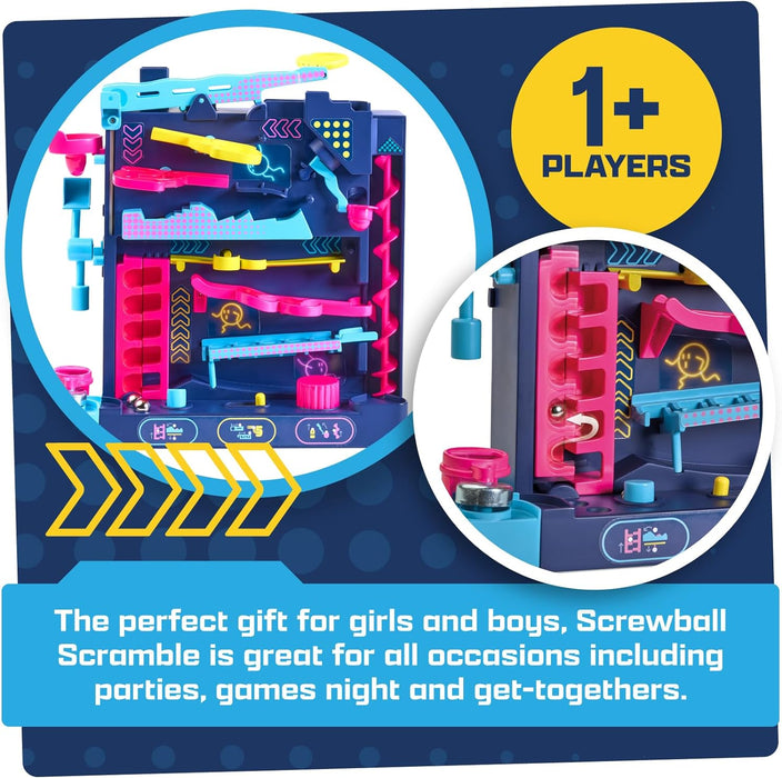 TOMY Games Screwball Scramble Level Up - Gravity Defying Vertical Obstacle Course Marble Run - Logic and Hand-eye Coordination Puzzle Games - Educational Toys for 5 Year Olds and Up
