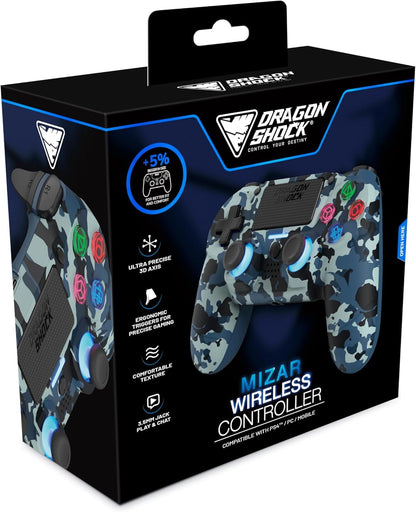 DragonShock - MIZAR BT Wireless Controller Blue Camouflage for PS4, PC and Mobile Phones