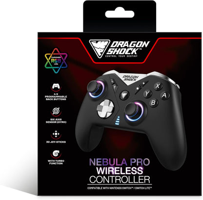 DragonShock - NEBULA PRO - Wireless Controller kompaltibel mit Nintendo Switch/Switch OLED und PC/Mobilgerät | Schwarz