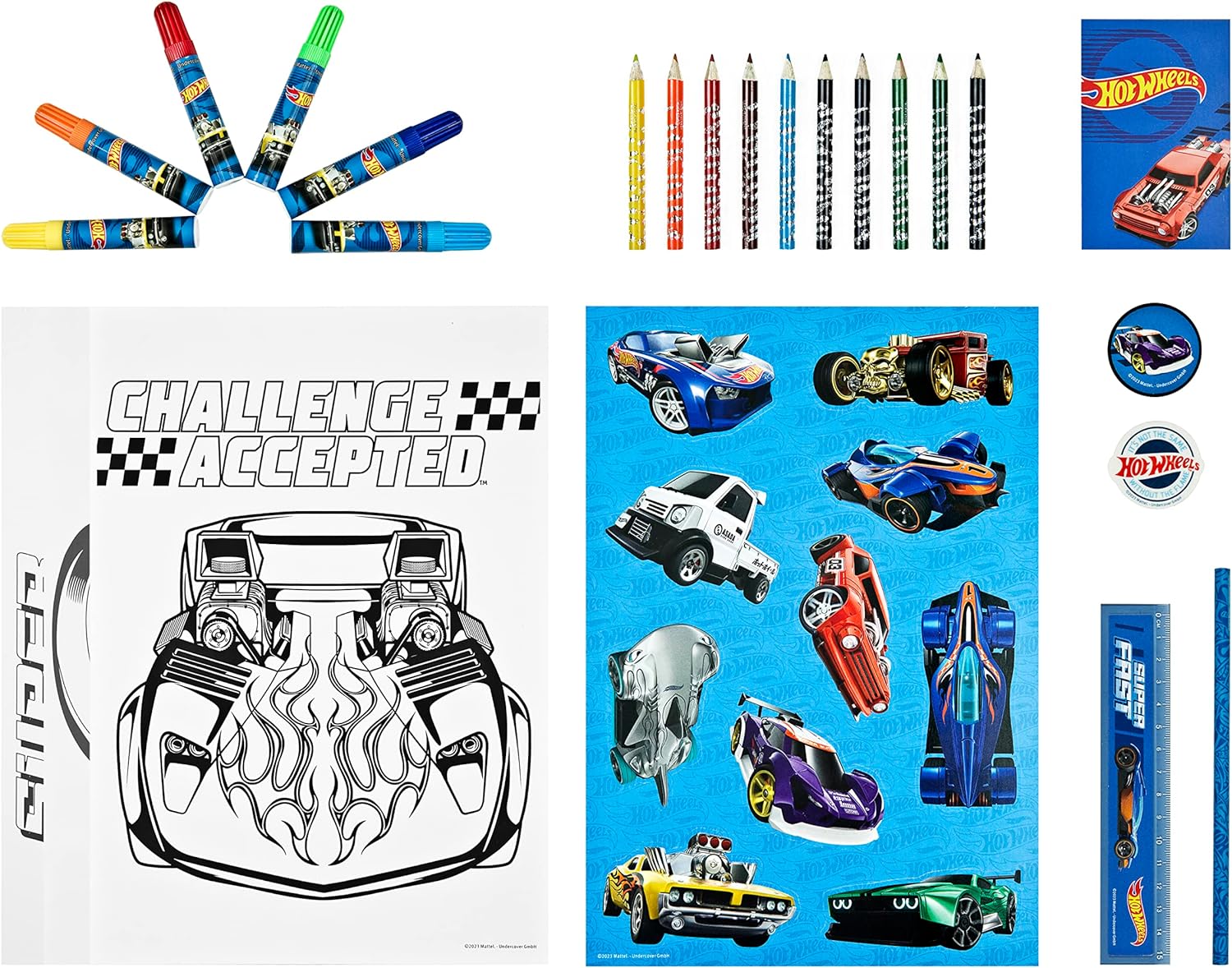 Undercover- Hot Wheels Torre de pintura y escritura de 35 piezas, Multicolor (HWES2255