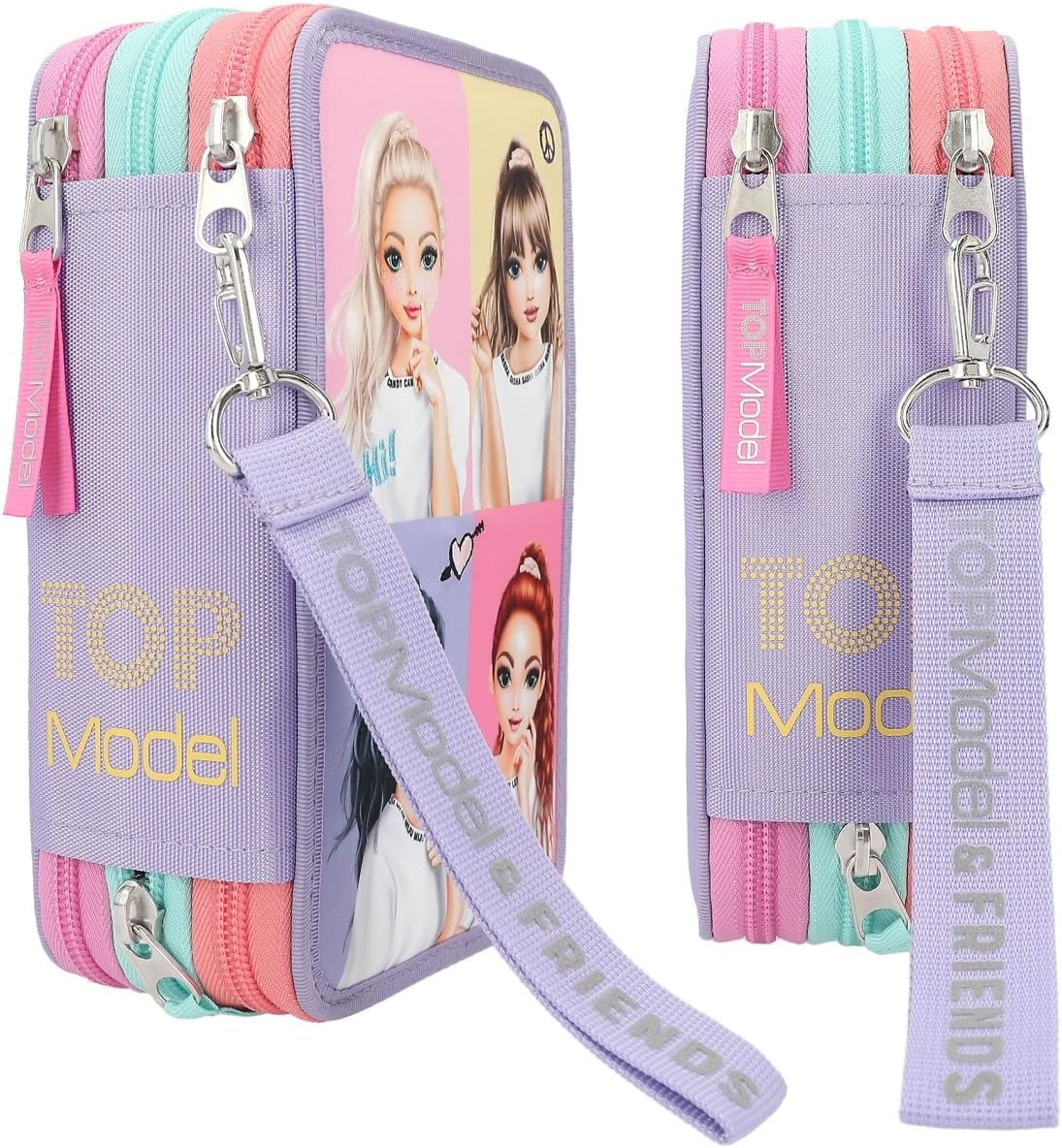 Depesche 12591 TOPModel Snap Shots-Filled 3-Compartment Cute Embroidery Details, case with Coloured Pencils, Ruler, Scissors and Much More, Multicoloured