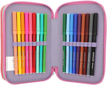Depesche 12591 TOPModel Snap Shots-Filled 3-Compartment Cute Embroidery Details, case with Coloured Pencils, Ruler, Scissors and Much More, Multicoloured