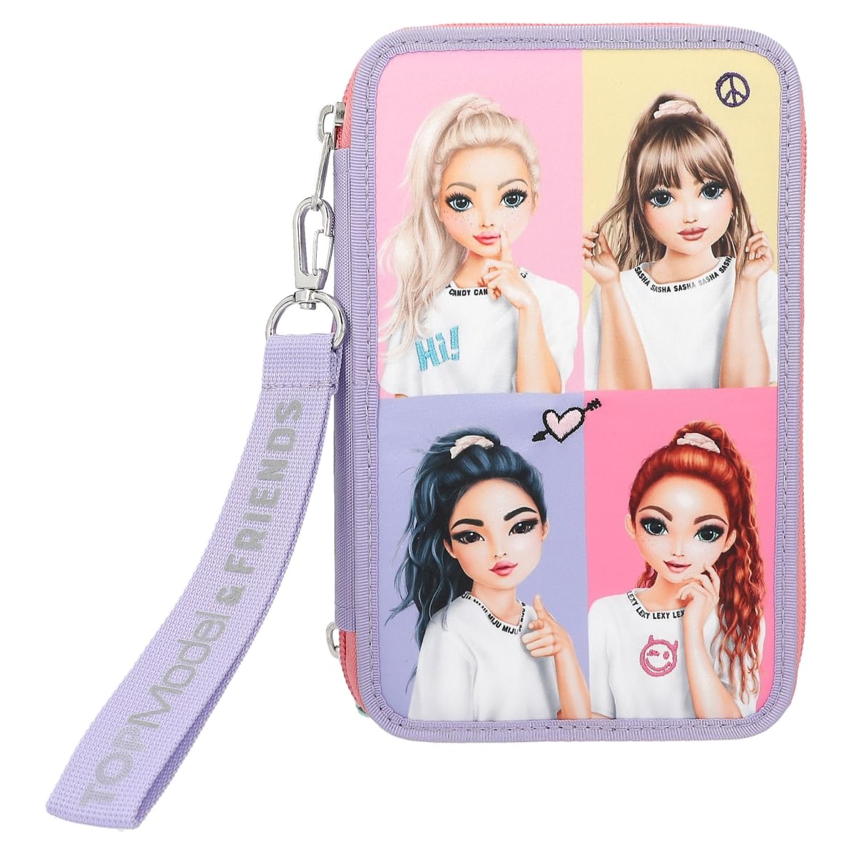 Depesche 12591 TOPModel Snap Shots-Filled 3-Compartment Cute Embroidery Details, case with Coloured Pencils, Ruler, Scissors and Much More, Multicoloured