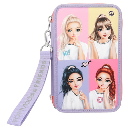 Depesche 12591 TOPModel Snap Shots-Filled 3-Compartment Cute Embroidery Details, case with Coloured Pencils, Ruler, Scissors and Much More, Multicoloured